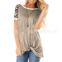 Load image into Gallery viewer, Women&#39;s round neck knot leopard print short sleeve T-shirt
