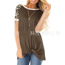 Load image into Gallery viewer, Women&#39;s round neck knot leopard print short sleeve T-shirt

