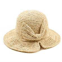 Load image into Gallery viewer, Straw Hat with big bow opening and big brim

