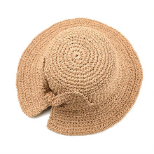 Load image into Gallery viewer, Straw Hat with big bow opening and big brim

