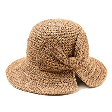 Load image into Gallery viewer, Straw Hat with big bow opening and big brim
