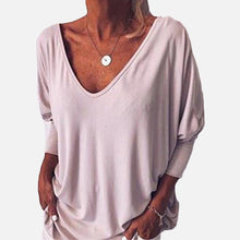 Load image into Gallery viewer, V-neck bat seven-quarter sleeve back button T-shirt,  women&#39;s tops
