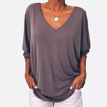 Load image into Gallery viewer, V-neck bat seven-quarter sleeve back button T-shirt,  women&#39;s tops
