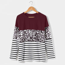 Load image into Gallery viewer, Leopard-print stitching long-sleeved T-shirt

