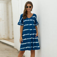 Load image into Gallery viewer, Pocket Wavy Stripe Tie Dye Casual Loose Short Sleeve Dress
