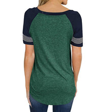 Load image into Gallery viewer, Women&#39;s summer short-sleeved stitching round neck casual T-shirt , raglan sleeves loose Tops

