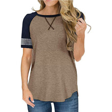 Load image into Gallery viewer, Women&#39;s summer short-sleeved stitching round neck casual T-shirt , raglan sleeves loose Tops
