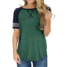 Load image into Gallery viewer, Women&#39;s summer short-sleeved stitching round neck casual T-shirt , raglan sleeves loose Tops

