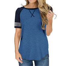 Load image into Gallery viewer, Women&#39;s summer short-sleeved stitching round neck casual T-shirt , raglan sleeves loose Tops
