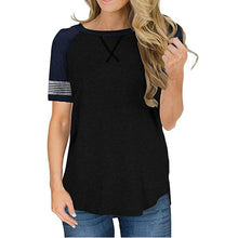 Load image into Gallery viewer, Women&#39;s summer short-sleeved stitching round neck casual T-shirt , raglan sleeves loose Tops
