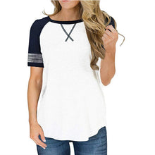 Load image into Gallery viewer, Women&#39;s summer short-sleeved stitching round neck casual T-shirt , raglan sleeves loose Tops
