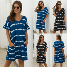 Load image into Gallery viewer, Pocket Wavy Stripe Tie Dye Casual Loose Short Sleeve Dress
