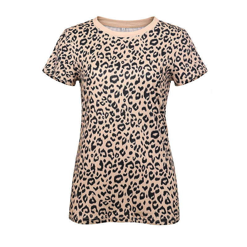 Leopard camouflage printed round neck slim short sleeve T-shirt