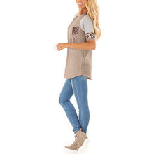 Load image into Gallery viewer, Women&#39;s Leopard Stripe Round Neck Short Sleeve Contrast Pocket Tops T-shirt
