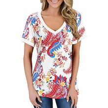 Load image into Gallery viewer, Loose V-neck printed short-sleeved T-shirt , Women&#39;s Tops
