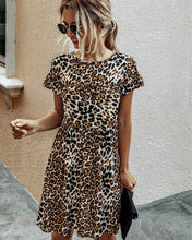 Load image into Gallery viewer, Fashion printed leopard print round neck short sleeve loose slim Dress
