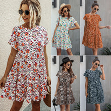 Load image into Gallery viewer, Fashion printed leopard print round neck short sleeve loose slim Dress
