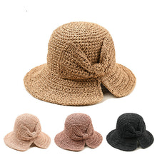 Load image into Gallery viewer, Straw Hat with big bow opening and big brim

