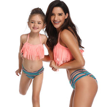 Load image into Gallery viewer, Tassel split bikini parent-child swimsuit
