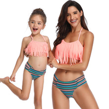 Load image into Gallery viewer, Tassel split bikini parent-child swimsuit
