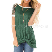Load image into Gallery viewer, Women&#39;s round neck knot leopard print short sleeve T-shirt
