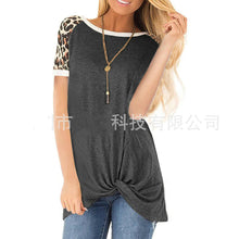 Load image into Gallery viewer, Women&#39;s round neck knot leopard print short sleeve T-shirt
