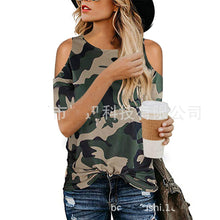 Load image into Gallery viewer, Women&#39;s Leopard Camouflage Twisted Strapless Short Sleeve T-shirt
